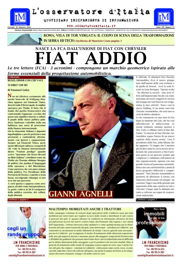 L'osservatore d'Italia edizione del 30 Gennaio 2014